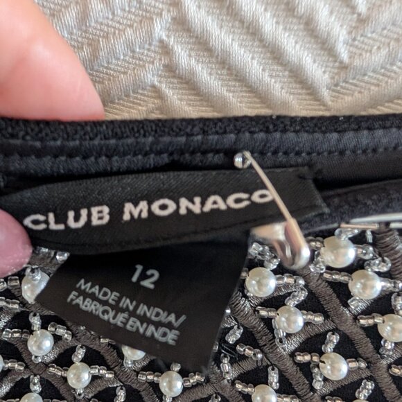 Club Monaco Embellished Black Mini Skirt Size 12 Beaded Sequined Pearl Details - Picture 2 of 12